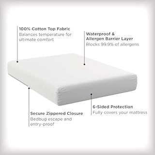 AllerEase Ultimate Cotton Top Allergy Protection and Comfort Zippered Mattress Protector Queen, White