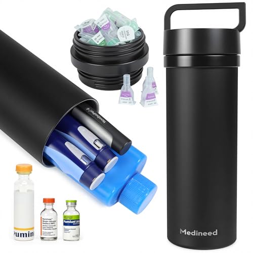 Image of Medineed Insulin Cooler Travel Case TSA Approved, 60H Refrigerated Diabetes Travel Organizer with Ice Packs, Large Medication Cooler with Needle Compartment for Diabetic Supplies (Black)