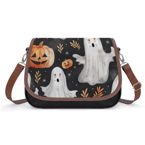 Sac à bandoulière imperméable avec imprimé citrouilles en cuir souple