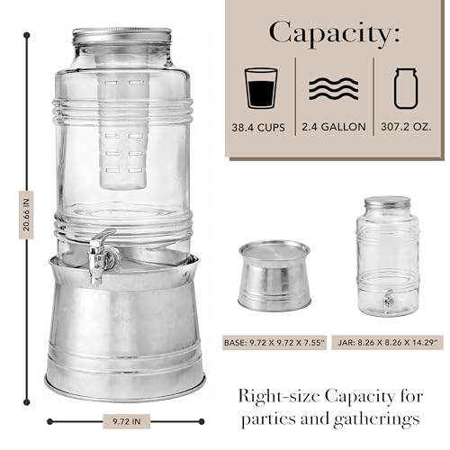 Circleware Breeze Glass Beverage Dispenser with Base Metal Stand Transforms to Ice Bucket, Lid, Fruit Infuser and Ice Insert, Entertainment Kitchen Drinking Glassware, Party, Huge 2.4 Gallons by Circleware - Used condition - Image 3
