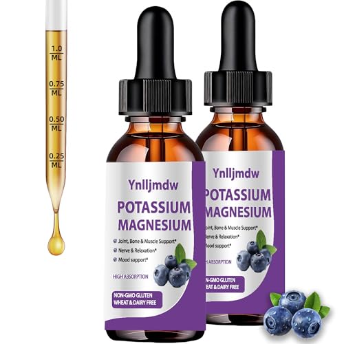 Potassium Magnesium Supplement Liquid Drops 2 Pack High Absorption Magnesium Complex & Potassium Plus L-Theanine Vitamin C Vitamin B Leg Muscle Health Support Bone & Energy & Immune Support