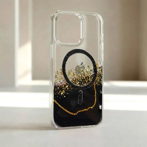 Image of mobistyle Compatible with iPhone 15 | Magentic Glitter Gradian Elegant | Camera Lens Protection Back Cover Case for Women Girls iPhone 15 (Black)
