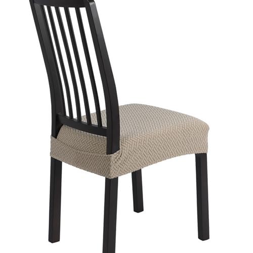 Image of SearchI Stretch Dining Chair Seat Covers Set of 6, Soft Removable Washable Seat Covers for Dining Chairs, Dining Room Seat Cover Protector (Rear-Covered, Twill Jacquard Taupe)