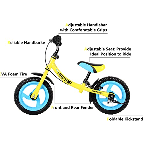 Haptoo 12 Inch Balance Bike For Toddlers And Kids Aged 3-6 Years Old, Kids Balance Bike With Handbrake, No Pedal Training Bicycle Best Gift For Boys And Girls #TOP3