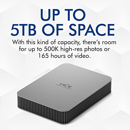 Image of LaCie Mobile Drive 4TB External Hard Drive Portable HDD, USB-C 3.2, for PC and Mac, with Adobe All Apps Plan and Rescue Services, Moon Silver | Portable HDD with 25% recycled materials, one-click backup. Adobe CC trial included. 3-Year Warranty + 3-Year Rescue