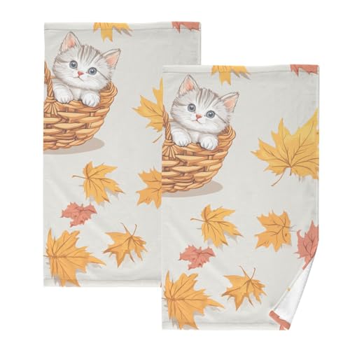 Autumn Cartoon Maple Cats Microfiber Towel Set 2