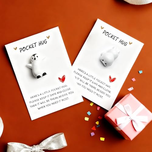4PCS Pocket Hug Cards (2 Penguins & 2 Seals) - Mini Animal-Themed Keepsakes with Message Cards, Encouragement Gifts for Friends/Lovers/Family, Birthday/Wedding/Comfort Gifts (3.2×2.2in)