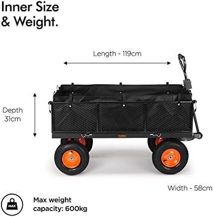 VonHaus Garden Cart  Trolley, Trailer, Truck, Utility Wagon with Wipe Clean Lining, Mesh Panels, Steel Frame, 600kg Weight Capacity  Heavy Duty for Outdoors, Festivals, Tools, Plants, Logs, Camping