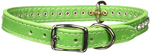 Image of Signature Leather Crystal Dog Collar, Kiwi Solid Grain Leather, Fits 11.5 inch-13.5 inch Neck Size, 16 inch Overall Length