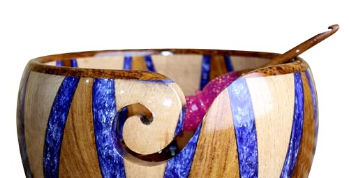 Image of Wooden Yarn Bowl for Knitting Yarn Bowl for Crocheting, Yarn Storage Bowl to Prevent Slipping, Wooden Yarn Holder, Best Gift for Crochet (#Desig-8)