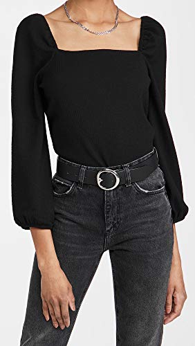 Madewell Women's Crepe Square-Neck Puff-Sleeve Top, True Black, Xxl #TOP1