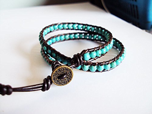 2 Wrap Turquoise Stone Leather Bracelets,Bracelets For Men And Women,Friendship Bracelets,Fashion Bracelets,Beaded Bracelets,Blue Wrap Bracelets,Gift Wrap Bracelets #TOP1