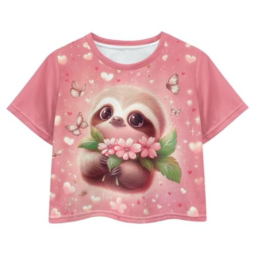 Image of Girls Summer Crop Top Outfits Short Sleeve T Shirts Kids Cute Clothes Tees Blouse