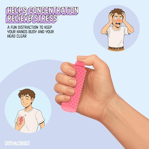 Image of Distractibles Spike Roller Clicker, Tactile Pain Stim Fidget with Clicker Switch, Pain Stimulation Roller with Lanyard (Pink)