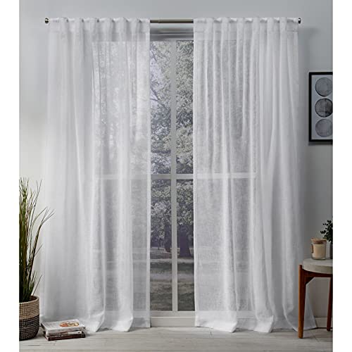 EXCLUSIVE HOME Belgian Sheer Hidden Tab Top Curtain Panel Pair, 50x96, Winter White