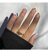French Tip Press on Nails Valentines Day False Nails Medium Full Cover Fake Nails with Heart Desi...