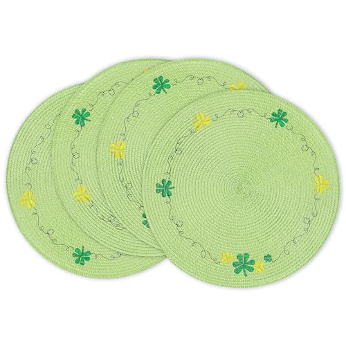 fanquare Manteles Individuales Tejidos Verdes Juego de 4 Manteles Individuales Trébol San Patricio 38cm Salvamanteles Trenzado Redondo Resistente al Calor para Cocina Mesa Fiesta Comedor