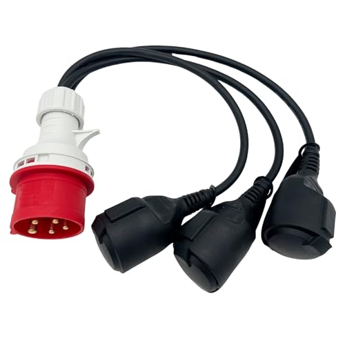 SOLARTRONICS CEE Adapter 400V Stecker 16A auf 3X Schuko Kupplung Stromverteiler 230V Steckdosen Verlängerung Baustrom