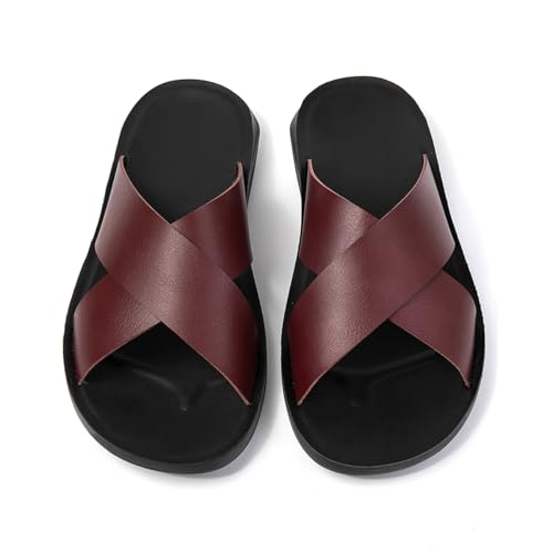 MOGU MAOMAO Men's Cross-Strap Slide Sandals Open Toe Flat Sandals Water Resistant Anti-Slip PU Microfiber Faux Leather Summer Casual Sandals 3cm by MOGU MAOMAO - Used condition - US$19.00