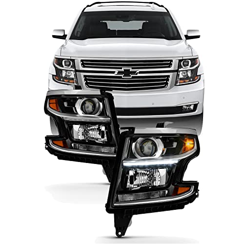 AKKON - For 2015-2020 Chevy Suburban Tahoe Pickup OE Direct Replacement Projector Black Headlight Assembly L+R Pair