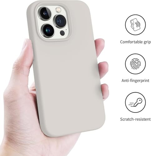 Image of DIZORO Liquid Silicone Compatible for iPhone 14 Pro Case Gel Rubber with Microfiber Lining Non-Slip Full Body Protective Shockproof Back Cover (Neo Stone, 6.1 inch), Offwhite