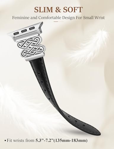 Image of Newlibery Leather Band for Women Slim Dressy Bands Compatible with Apple Watch 38mm 40mm 41mm 42mm 44mm 45mm 49mm, Designer Interlock Buckle Strap for iWatch Series 10 /9 /8 /7 /6 /5 /4 /3 /2 /1 /SE /Ultra