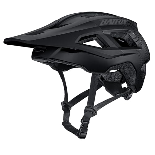 BATFOX Mountain Bike Helmet for Men Women,MTB Bicycle Cycling E-Bike Helmet for Adults Fit(52-60CM) (Black, L(56-60CM))