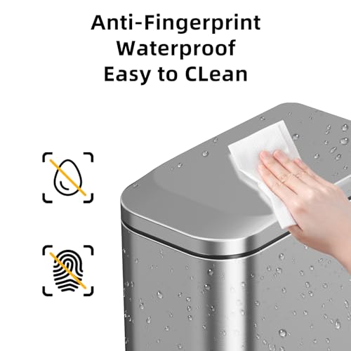 Image of KdbK Bathroom Trash Can with Soft Close Lid, 15L / 4 GallonRectangular Trash Can with Removable Wastebasket, Step Pedal, Slim Wastebasket for Bedroom, Home Office,Silver