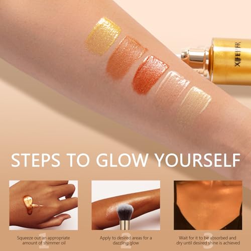Xifepfr X-50 Body Shimmer Oil, Bronze Gold Body Luminizer Face Highlighter Liquid Illuminator thumb #4