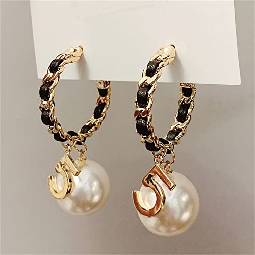 Vintage Number 5 Pearl Hoop Earrings Pearl Earrings Woman Earring Fashion Jewelry for Gift3