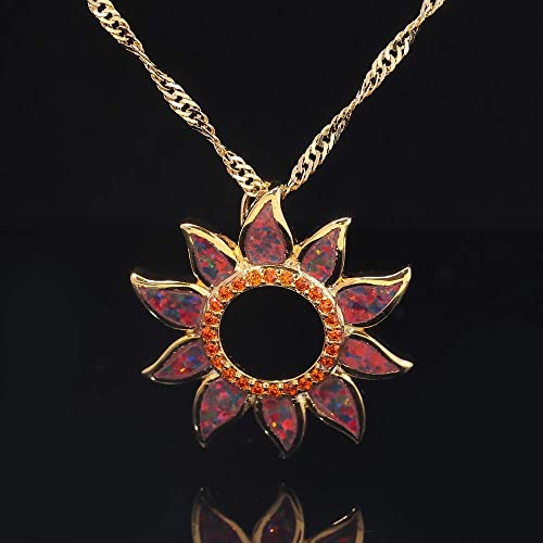 Cinily Pendant Necklace Yellow Gold Plated Orange Opal Orange Garnet Sunflower Women Jewelry Sun Pendant Necklace #TOP5