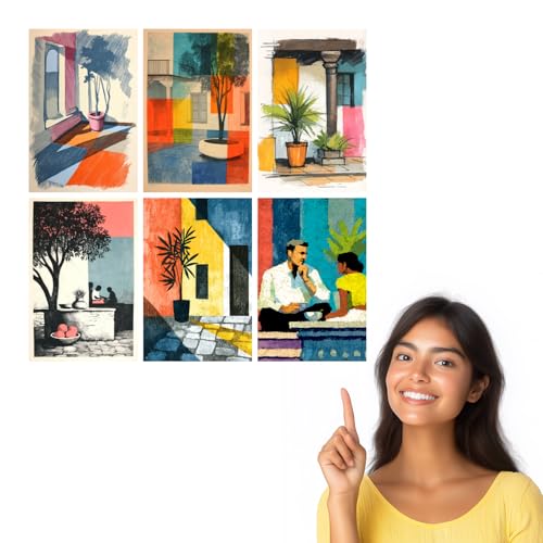 Image of SiddArtify Abstract Botanical Wall Art Prints Set - Colorful Plant Poster Decor for Living Room Office - 12x18 inch Board Pack of 6