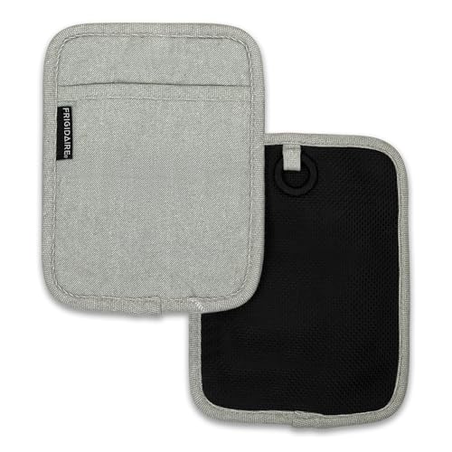 Frigidaire Sasha 2-Pack Cotton and Neoprene Pot Holders, Heat Resistant, Anti-Slip, Machine Washable, 7" x 9", Grey, Set of 2