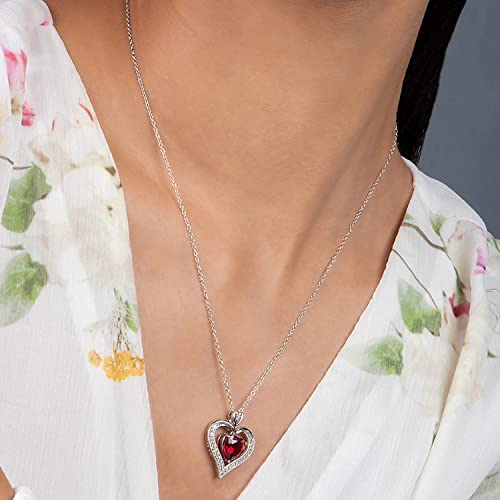 Jewelili Heart Pendant Sterling Silver With 9Mm Created Ruby And 1.25 Mm Round Created White Sapphire Necklace Pendant 18 Inch Cable Chain #TOP4