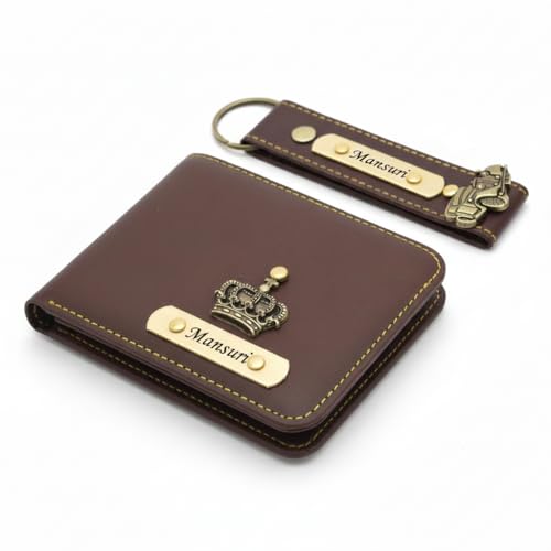 Image of Customised Men's Wallet & Keychain Combo Set | Personalised Name Printed | Vegan Faux Leather Slim Wallet | Stylish Gift for Husband, Boyfriend & Men