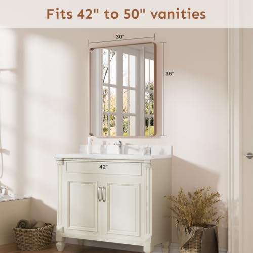 Image of Kosmonia 36x30 Inch Bathroom Vanity Mirror Brushed Rose Gold