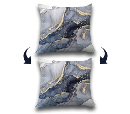OGILRE Blue and Gold Pillow Covers, Modern Abstract Marble Texture Blue Gold Print Art Home Bedroom Decorations Soft Throw Pillow Cover, 18x18 Pillow Cover Set of 4,Couch Decorative Pillow Cases