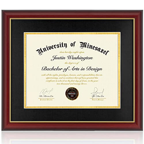 Minesaxel Diploma Frame 14x17 with Black Mat Fits Document Certificate or 16x20 Picture without Mat 17x14 Cherry Red Frame for Wall Mounting