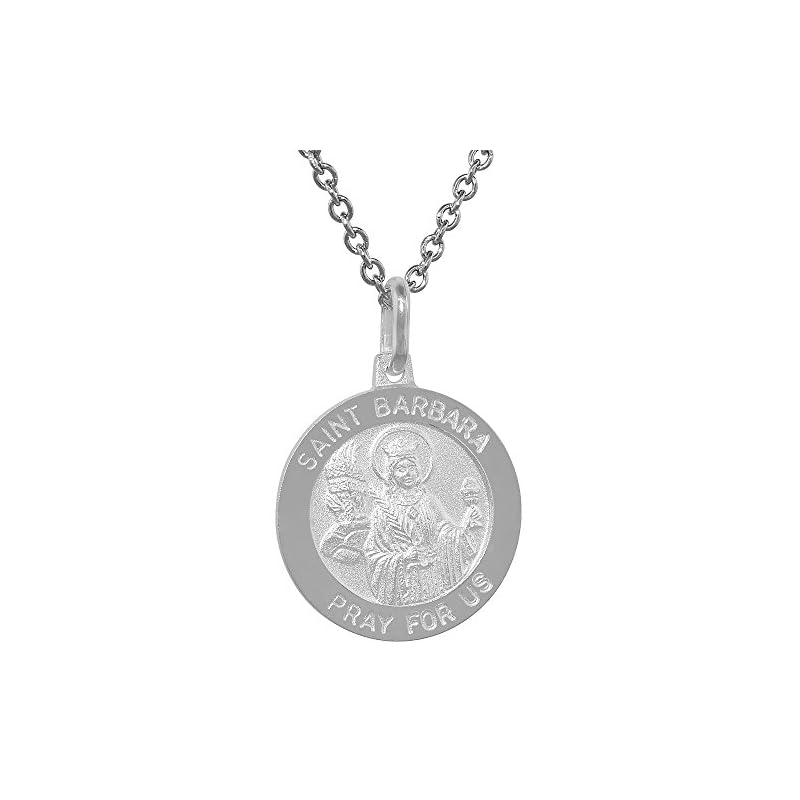 18mm Sterling Silver St Barbara Medal Necklace 3/4 inch Round Nickel Free Italy - Image 4