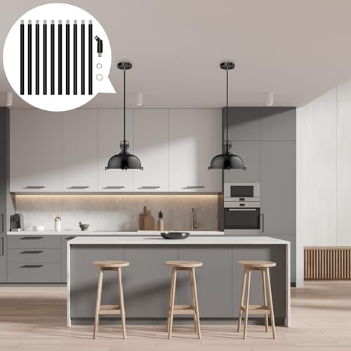 Image of 10 Pieces 12-inch M10 Threaded Extension Poles Lighting Fixture Downrods Stems & 180 Degrees Sloped Ceiling Adapter Kits for Pendant Light, Island Lighting, Chandeliers (Black)