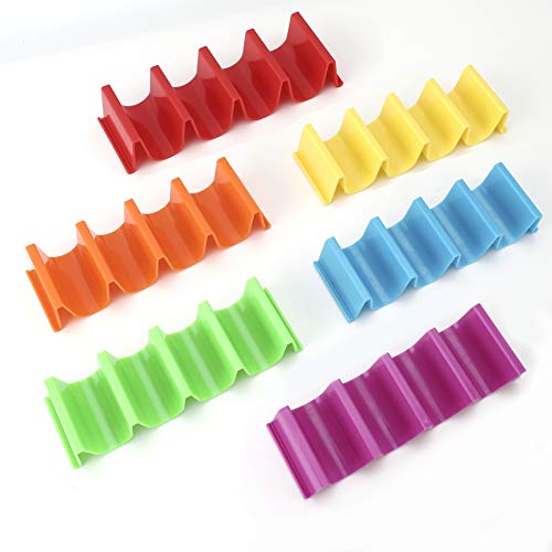 Taco Holder Stand Set Of 6, Colorful Taco Holder Plate, Wave Shape Taco Tray, Taco Shell Holder Stand For Party, Hold 4 Tacos Each, Very Hard And Sturdy, Dishwasher Top Rack Safe #TOP2