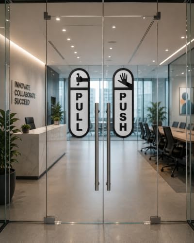Image of Premium Black & Silver Acrylic Pull Push Door Sign 6 x 2 Inch | Self-Adhesive Door Signage for Hotel, Office, Corporate, Resort, Business, Shop, Cafe & Restaurant | Easy Mount Sign Board