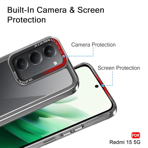 Image of TheGiftKart Hybrid Shockproof Back Cover Case for Mi Redmi 15 5G | Stylish Camera Border | Electroplated Buttons | Crystal Clear Hard Back Cover Case (TPU & PC, Smoked Bumper)