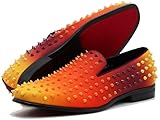 USOP Men's Fashion Spike Gradient Dress Loafers Slip On Shoes Classic Tuxedo Dress Shoes (12 D(M) US, Orange)