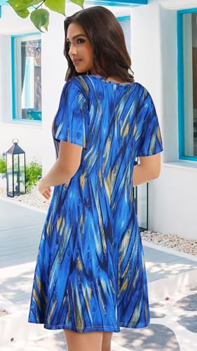 Image of Summer Dresses for Women Casual Tshirt Short Sleeve Floral Sundress Beach Cover Ups with Pockets 2026