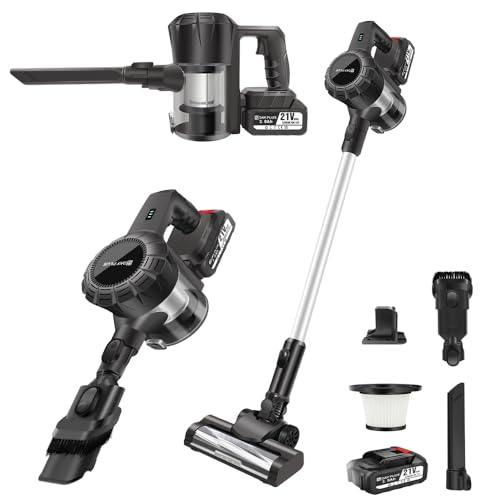 Aspirapolvere a batteria da 21 V con batteria da 3000 mAh, 15 Kpa a batteria portatile, aspirapolvere ricaricabile, aspirapolvere a batteria per pavimenti duri, tappeti, filtri Hepa, luce a LED