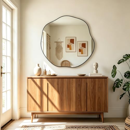POZINO 35" Scalloped Wall Mirror, Irregular Shaped Frameless Mirror