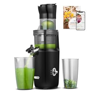 AMZCHEF Whole Fruit Juicer Machines, 80MM Diameter Slow Masticating Juicer, Powerful Cold Press Juicers with Upgrade Auger, Double-Layer Filter, Retro Toggle Switch, Quiet Motor, Black