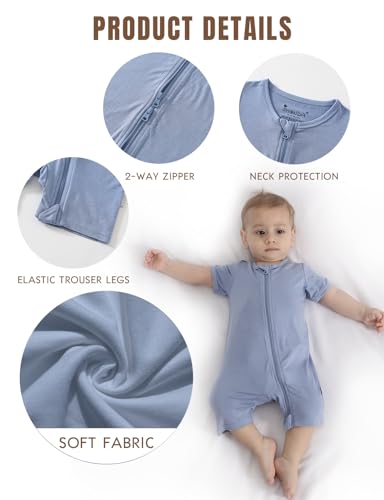 Jimonda Boys Baby Girls Short Sleeve Romper Unisex Baby Footless Pajamas With Viscose 2-Way Zipper Front 3Pcs0-24Months2