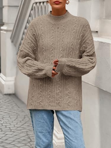 PRETTYGARDEN Womens Sweater 2025 Long Sleeve Crewneck Cable Knit Oversized Sweaters Pullover Exposed Seam Fall Outfits2